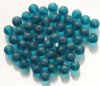 25 8mm Transparent Matte Dark Aqua Round Glass Beads
